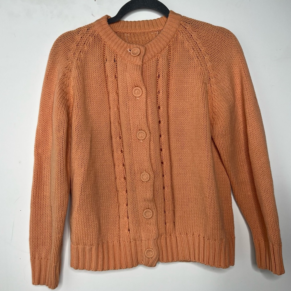 Vintage Grandma Cardigan Knit Sweater Size Small Coral Cottagecore